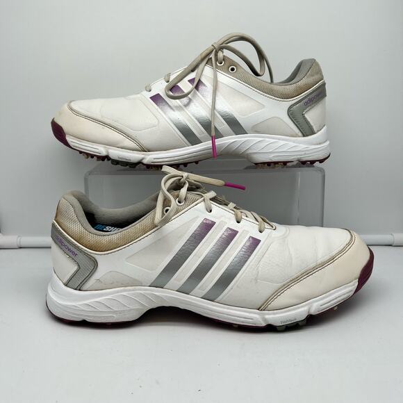 Adidas Shoes Womens Size 8.5 AdiPower Golf Spikes White Purple Ladies - Picture 1 of 8